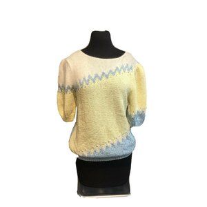 Vintage NANNELL Sweater 80s Rhinestone puff sleeves Angora rabbit Sz L blue